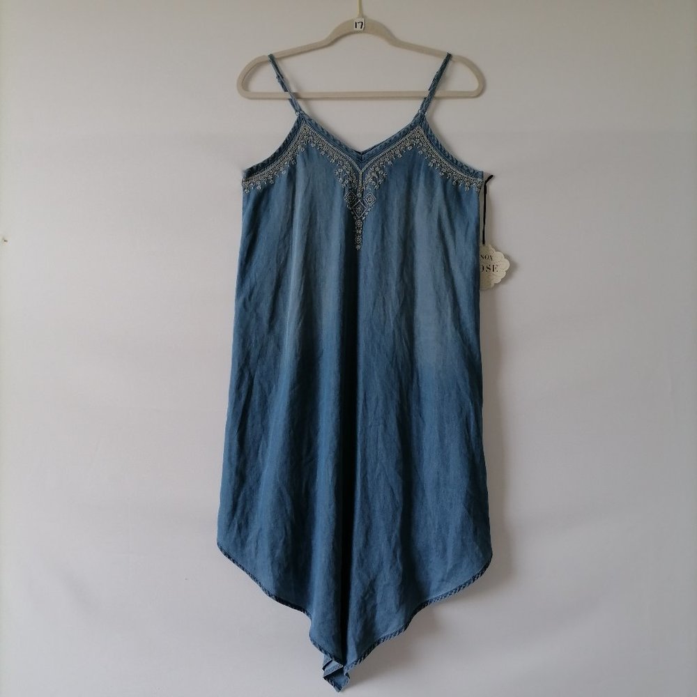 NWT Knox Rose Womens Blue Sleeveless V Neck Embroidered Summer Dress Size XS